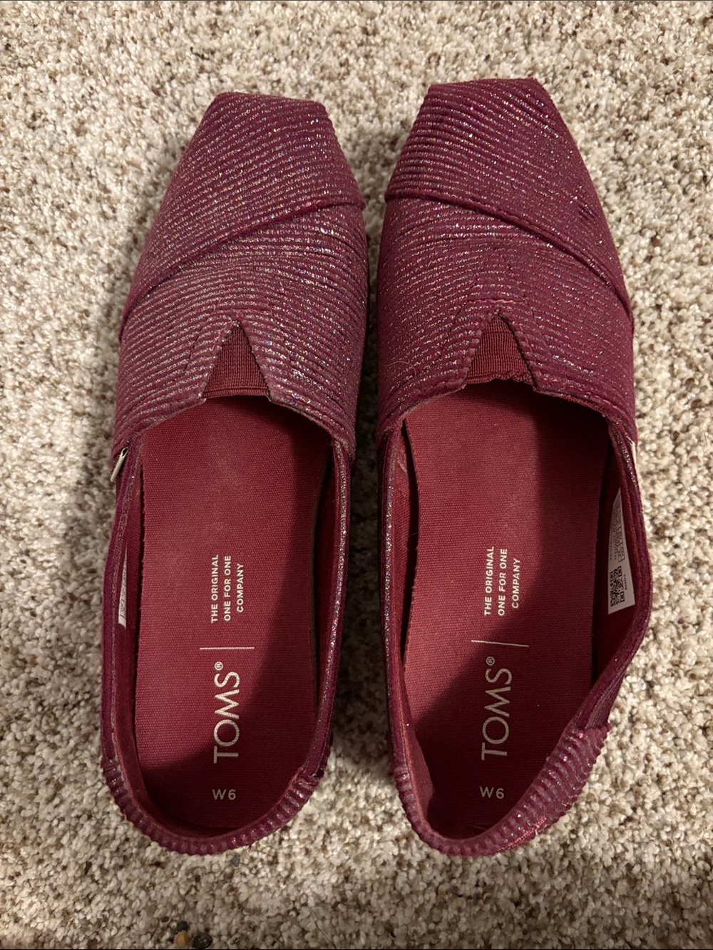 TOMS Women’s Sparkle Slip-Ons in Burgundy